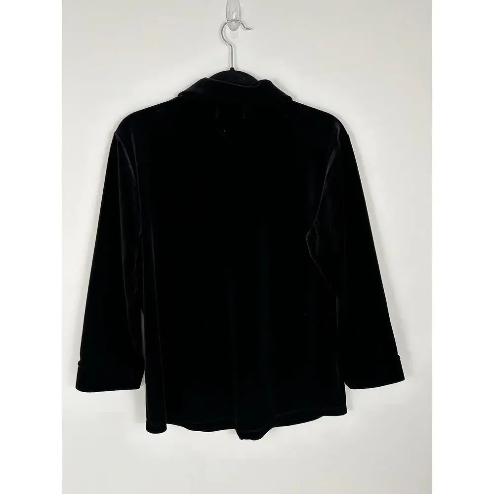 Women's Stretch Velvet‎ Top Women’s Medium Black Whimsigoth Button Up Witchy